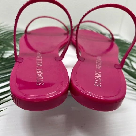 Stuart Weitzman Sawyer Orchid Pink Rubber Strappy Flat Slide Sandals Size 9B NWB