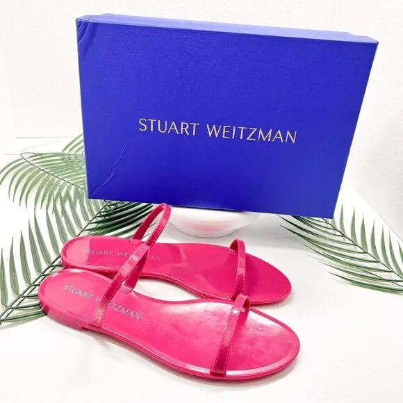 Stuart Weitzman Sawyer Orchid Pink Rubber Strappy Flat Slide Sandals Size 9B NWB