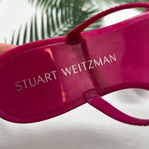Stuart Weitzman Sawyer Orchid Pink Rubber Strappy Flat Slide Sandals Size 9B NWB