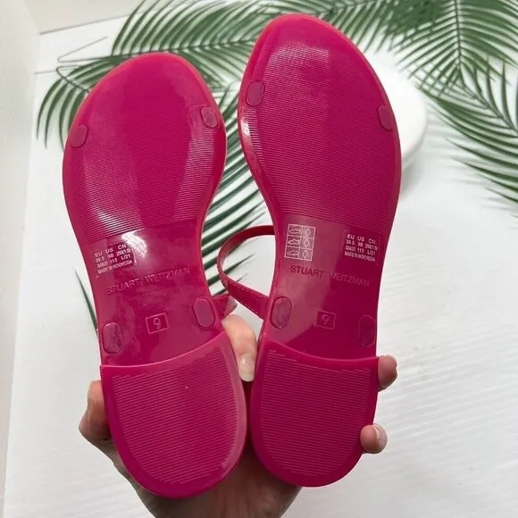 Stuart Weitzman Sawyer Orchid Pink Rubber Strappy Flat Slide Sandals Size 9B NWB