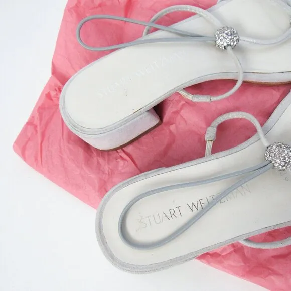 STUART WEITZMAN SILVER STRAPPY SPARKLE SANDALS Luxury Heels SIZE 39, US 8 1/2
