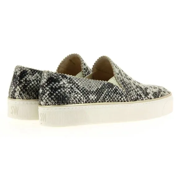 Stuart Weitzman Size 7 Gray White Sneakers Shoes Snakeskin Nuggets Slip-On