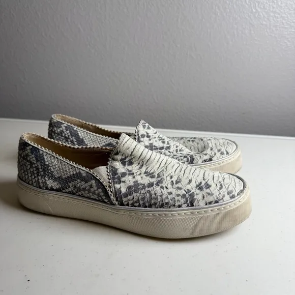 Stuart Weitzman Size 7 Gray White Sneakers Shoes Snakeskin Nuggets Slip-On