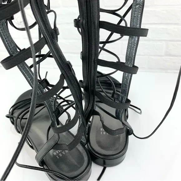 Stuart Weitzman Sparta Black Nappa Leather Gladiator Sandals Size 7.5 M $498