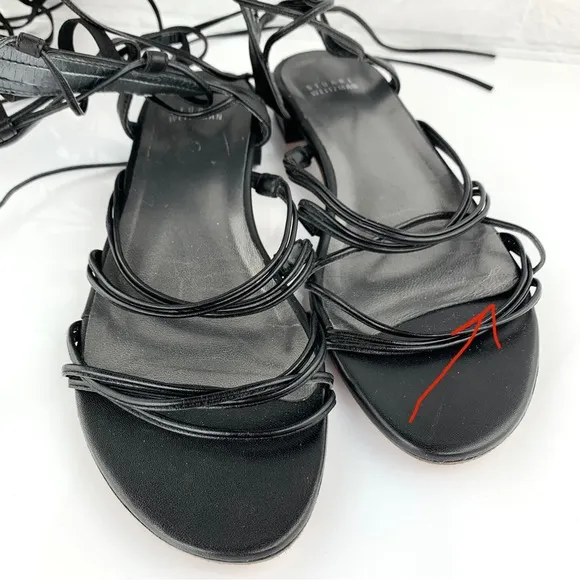 Stuart Weitzman Sparta Black Nappa Leather Gladiator Sandals Size 7.5 M $498