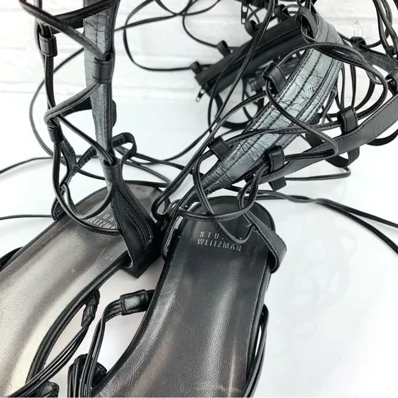 Stuart Weitzman Sparta Black Nappa Leather Gladiator Sandals Size 7.5 M $498