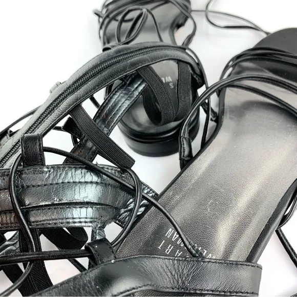 Stuart Weitzman Sparta Black Nappa Leather Gladiator Sandals Size 7.5 M $498