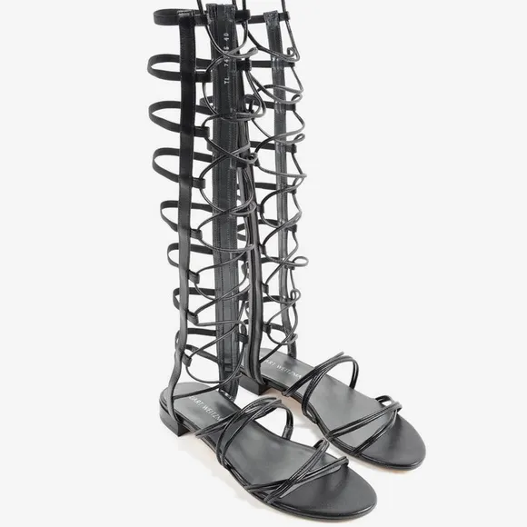 Stuart Weitzman Sparta Black Nappa Leather Gladiator Sandals Size 7.5 M $498