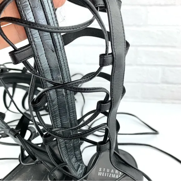 Stuart Weitzman Sparta Black Nappa Leather Gladiator Sandals Size 7.5 M $498