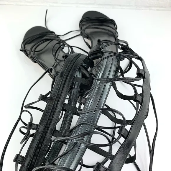 Stuart Weitzman Sparta Black Nappa Leather Gladiator Sandals Size 7.5 M $498