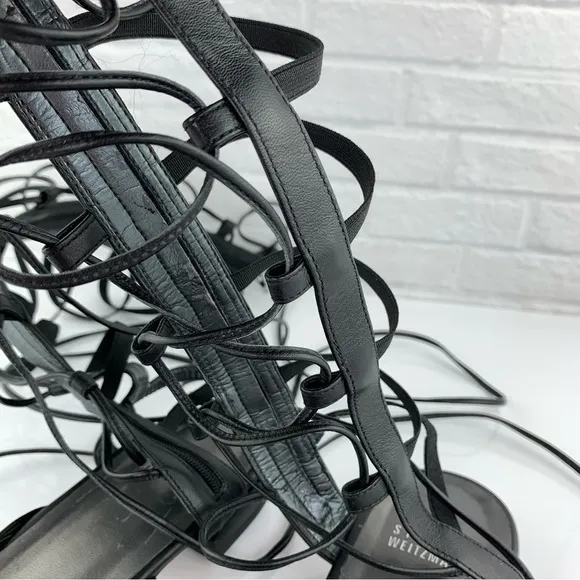 Stuart Weitzman Sparta Black Nappa Leather Gladiator Sandals Size 7.5 M $498