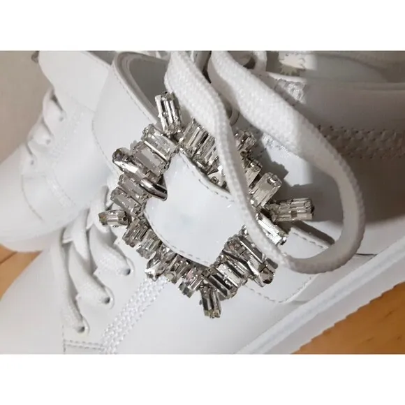 STUART WEITZMAN SW SHINE BUCKLE SNEAKER women 10B eu 40.5 white rhinestones