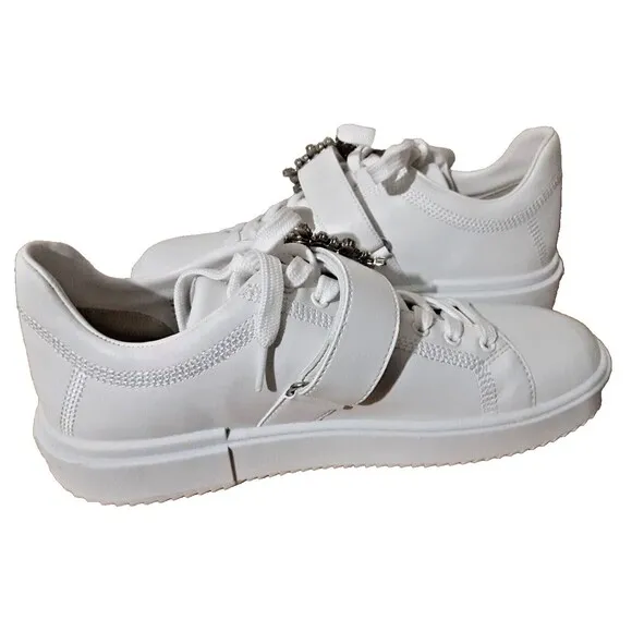 STUART WEITZMAN SW SHINE BUCKLE SNEAKER women 10B eu 40.5 white rhinestones
