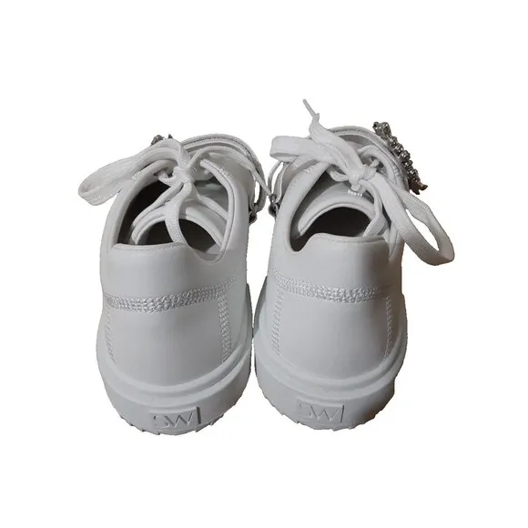 STUART WEITZMAN SW SHINE BUCKLE SNEAKER women 10B eu 40.5 white rhinestones