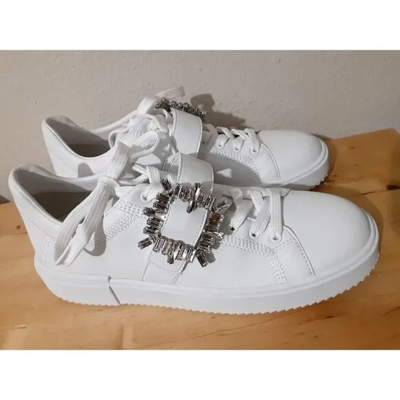 STUART WEITZMAN SW SHINE BUCKLE SNEAKER women 10B eu 40.5 white rhinestones