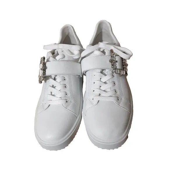 STUART WEITZMAN SW SHINE BUCKLE SNEAKER women 10B eu 40.5 white rhinestones