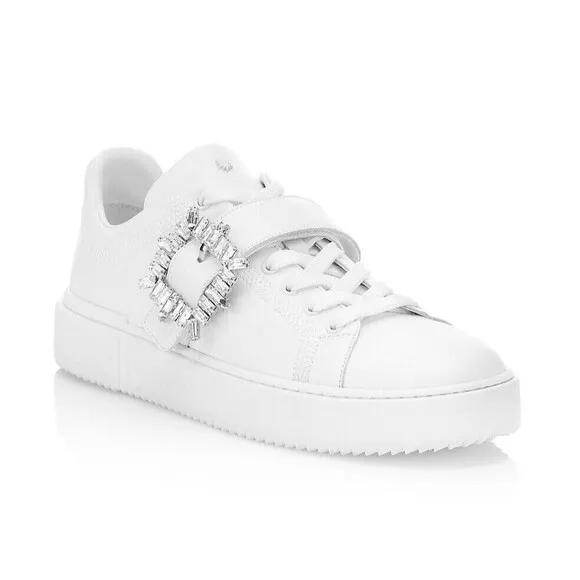 STUART WEITZMAN SW SHINE BUCKLE SNEAKER women 10B eu 40.5 white rhinestones