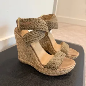 Stuart Weitzman Tan Woven Wedge Sandals