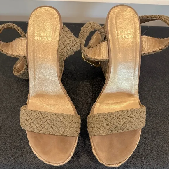 Stuart Weitzman Tan Woven Wedge Sandals
