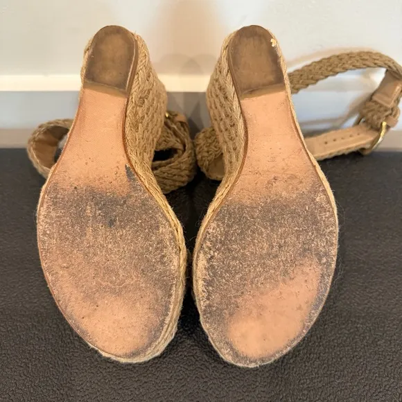 Stuart Weitzman Tan Woven Wedge Sandals
