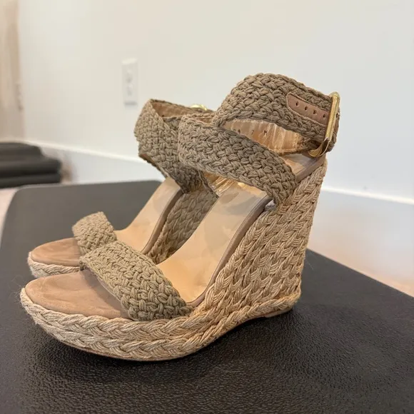 Stuart Weitzman Tan Woven Wedge Sandals