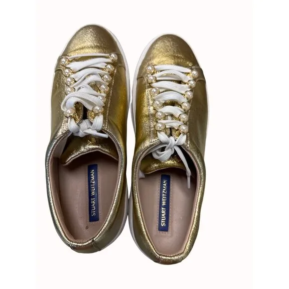 Stuart Weitzman Women’s Gold Shimmer Shoe/Sneakers Sz 9.5 SKU 5033