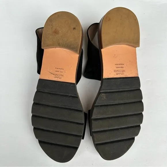 Stuart Weitzman Womens Topical Flat Sandals Black Slingback Suede Size 8.5 US