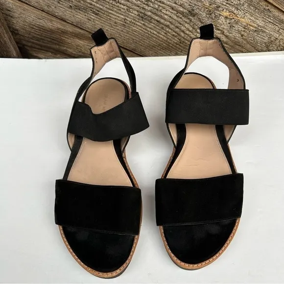 Stuart Weitzman Womens Topical Flat Sandals Black Slingback Suede Size 8.5 US