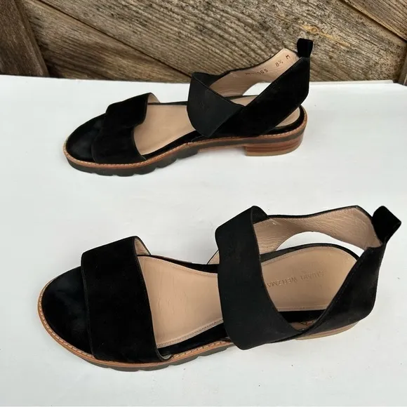 Stuart Weitzman Womens Topical Flat Sandals Black Slingback Suede Size 8.5 US