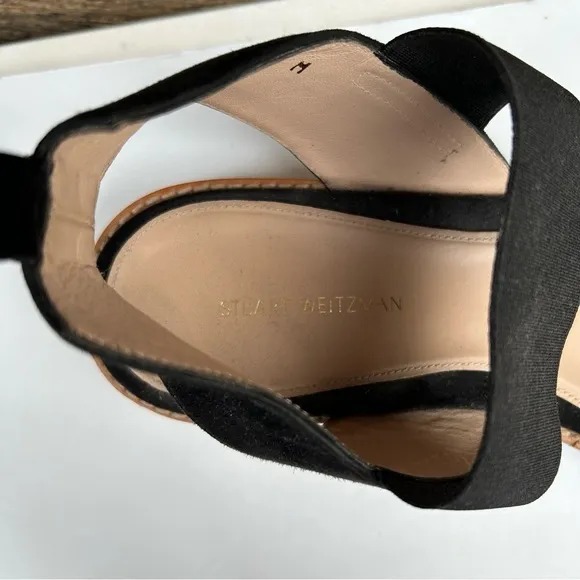 Stuart Weitzman Womens Topical Flat Sandals Black Slingback Suede Size 8.5 US