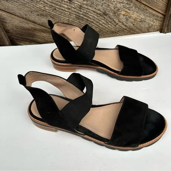 Stuart Weitzman Womens Topical Flat Sandals Black Slingback Suede Size 8.5 US