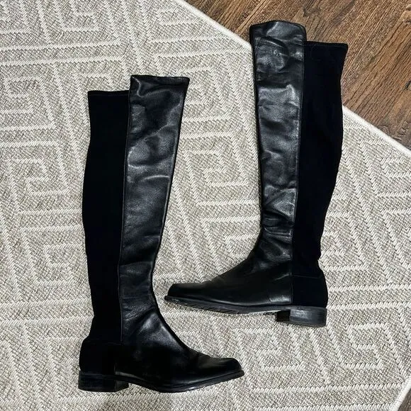 Stuart Weitzman 50/50 Leather Suede Over the Knee Boots Size 7 Black