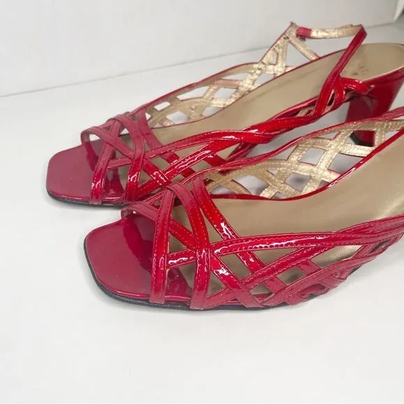 Stuart Weitzman 90s Linner Sandals Red patent Leather Strappy Low Heels 7.5