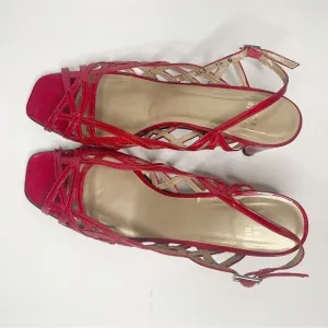 Stuart Weitzman 90s Linner Sandals Red patent Leather Strappy Low Heels 7.5