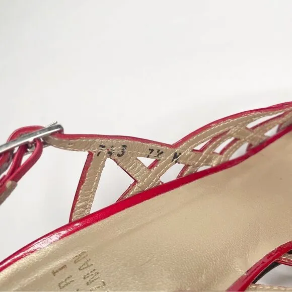 Stuart Weitzman 90s Linner Sandals Red patent Leather Strappy Low Heels 7.5