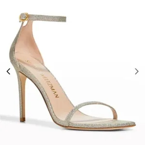 Stuart Weitzman's Nudistcurve Shimmery Ankle Strap Sandals Silver Size 6.5B NIB