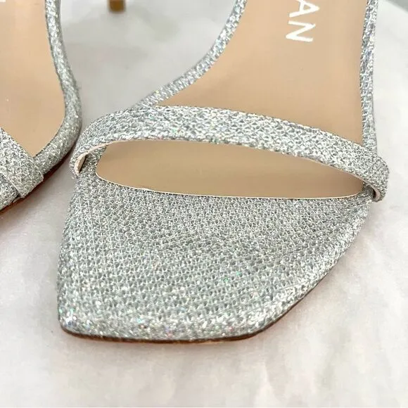 Stuart Weitzman's Nudistcurve Shimmery Ankle Strap Sandals Silver Size 6.5B NIB