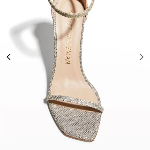Stuart Weitzman's Nudistcurve Shimmery Ankle Strap Sandals Silver Size 6.5B NIB