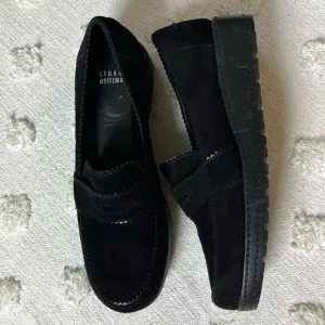 Stuart Whitman Suede Lasercut Accent Penny Loafers Leather Platform Size 7