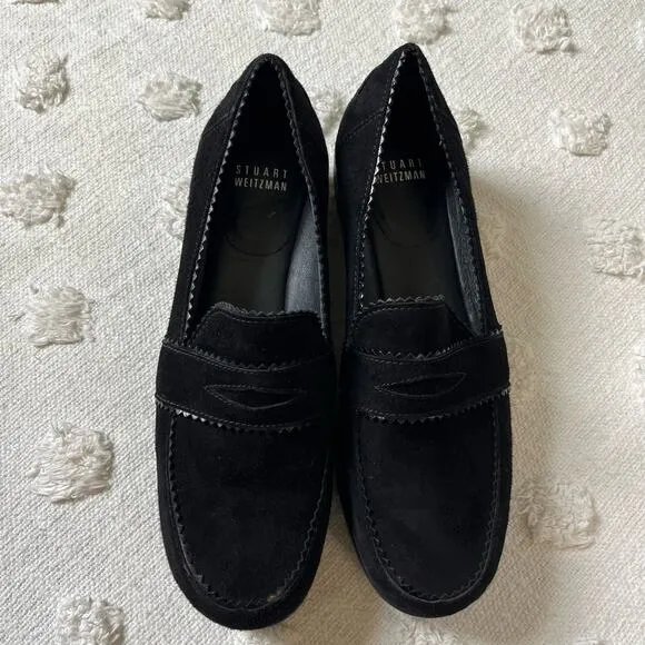 Stuart Whitman Suede Lasercut Accent Penny Loafers Leather Platform Size 7