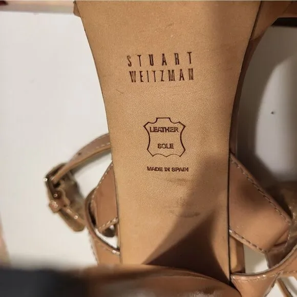 Stuart Weitzman &quot;Nexus&quot; Beige Patent Leather Platform Sandals Size 8 MSRP $450