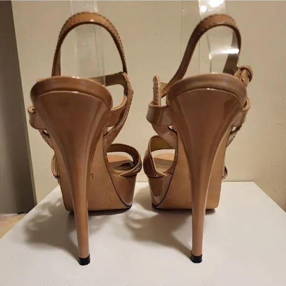 Stuart Weitzman &quot;Nexus&quot; Beige Patent Leather Platform Sandals Size 8 MSRP $450
