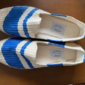 Stubbs &amp; Wootton Blue and Cream Loafers