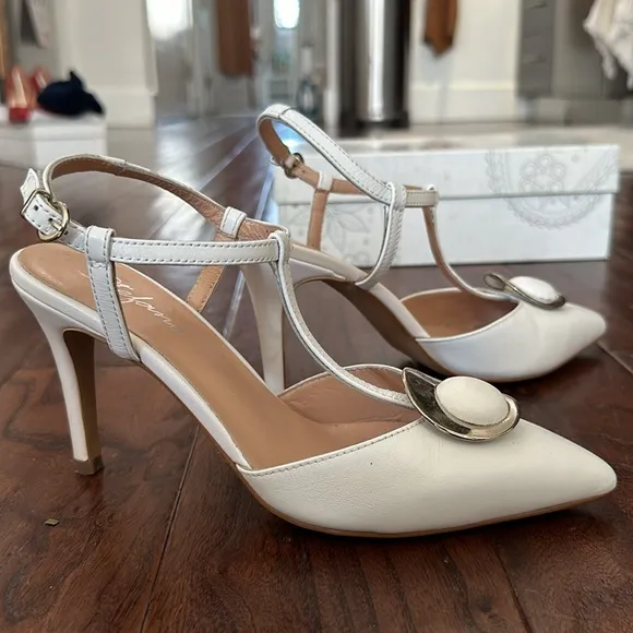 Stunning STEFANO Shoe Art  Made Leather high heel sandals white size 7 TTS