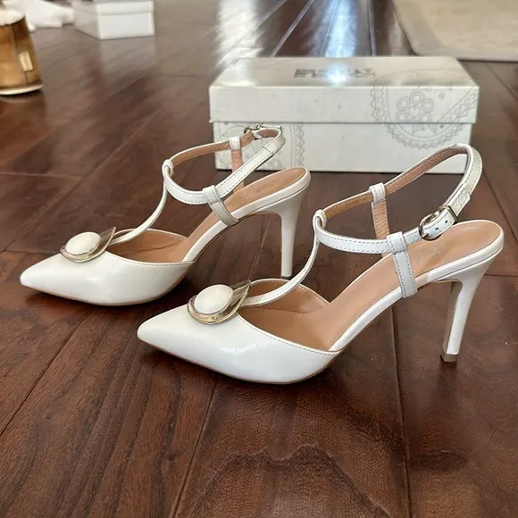 Stunning STEFANO Shoe Art  Made Leather high heel sandals white size 7 TTS