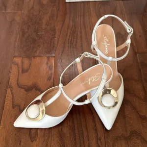 Stunning STEFANO Shoe Art  Made Leather high heel sandals white size 7 TTS