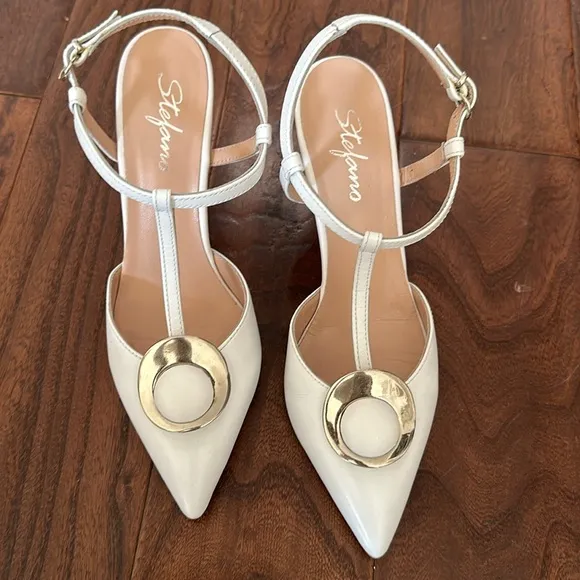 Stunning STEFANO Shoe Art  Made Leather high heel sandals white size 7 TTS