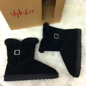 Style &amp; Co. Womens TINY2 Suede Boots - Black - Size 9 - New in Box