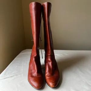 Sudini Italian Leather Boots Cognac Slip On Lace Up Slouchy Knee High Womens 6