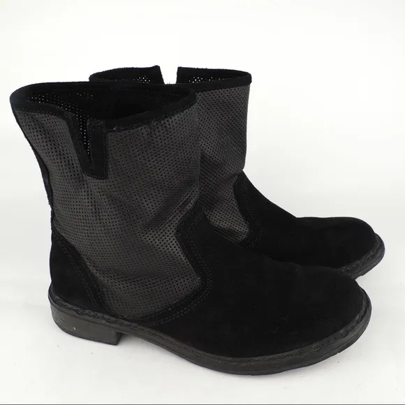 Sundance black leather perf ankle boots sz 9.5